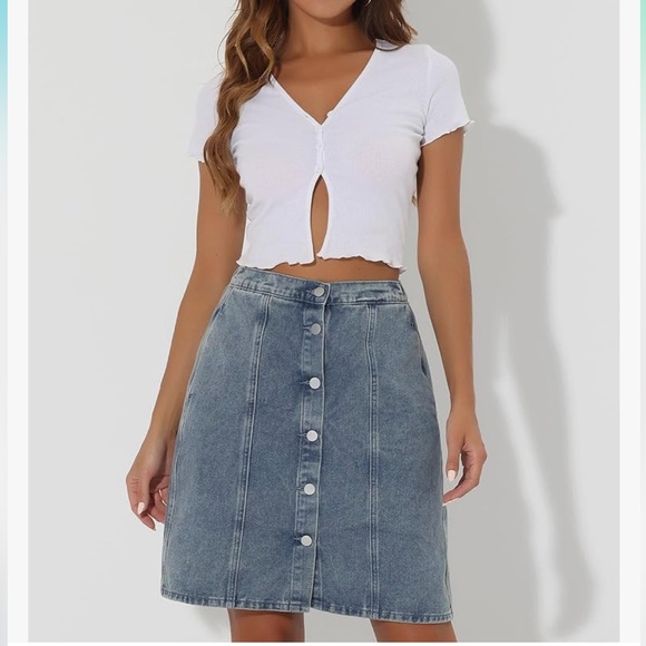 Allegra K button up denim skirt - Picture 1 of 12